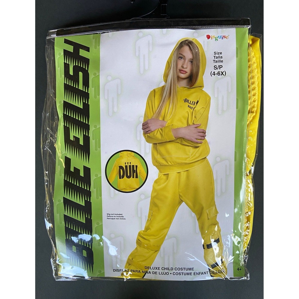 Disguise Billie Eilish Deluxe Hooded Costume Set Yellow Child Sm 4-6X Halloween